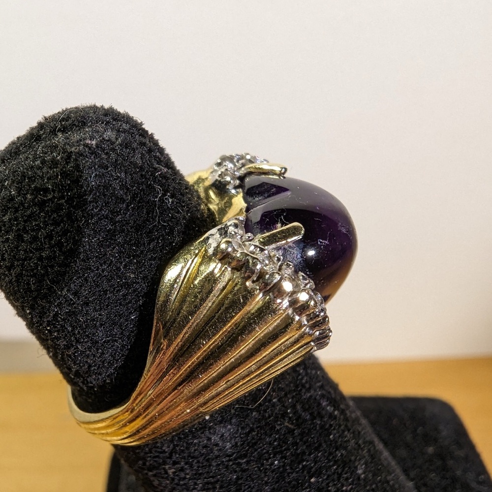 14k gold ring 9grams Vintage Heart Shaped Amethyst Ring with Diamonds Size 7. - Picture 4 of 10
